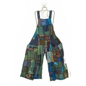 NEW GARDENBELLE women's hippie bohemian patchwork overalls in blue
